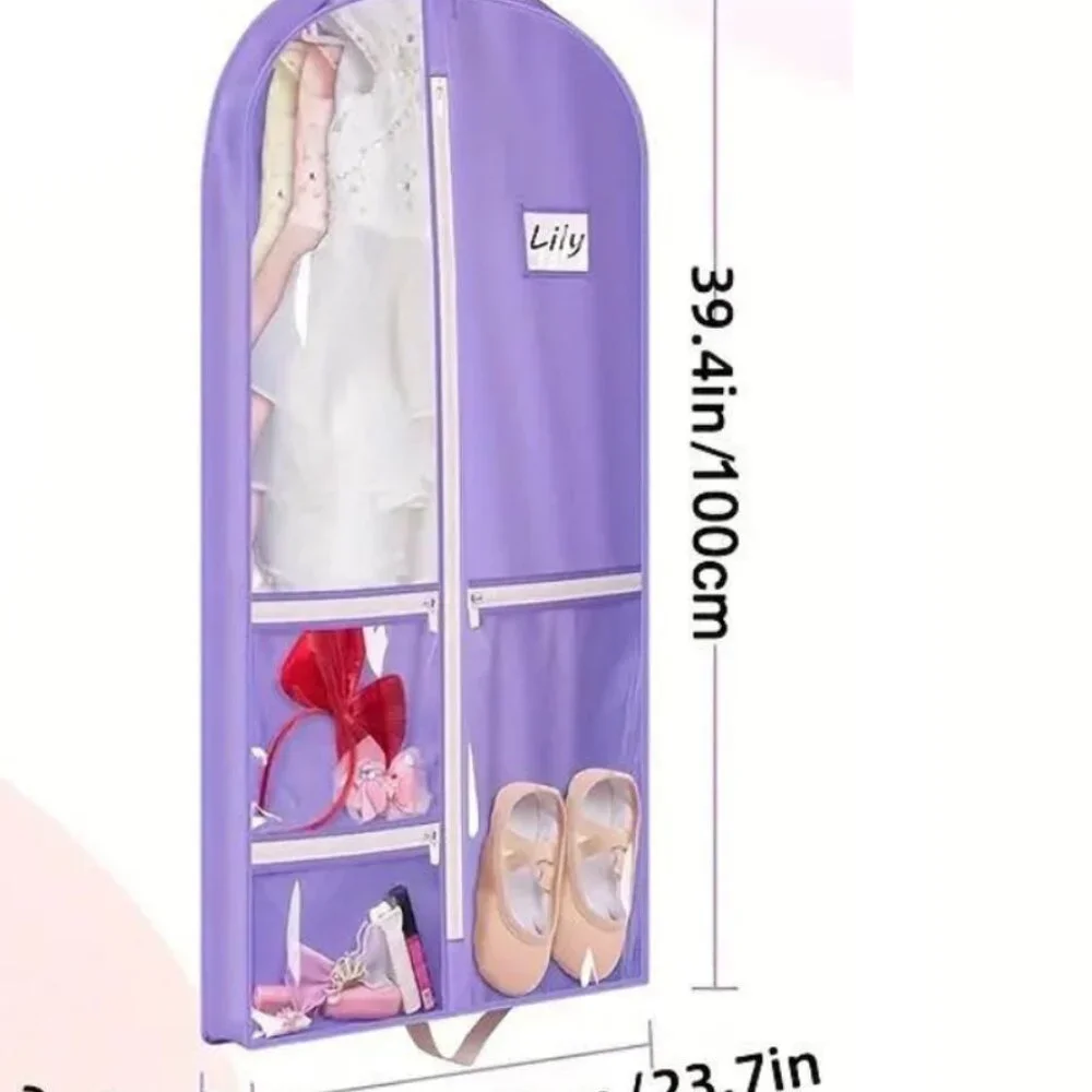 Purple Garment Bag with Pockets - Dance, Costume, Travel Organizer